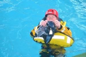 LIfe saving education before to install equipment for oil reclamation at offshore oil rig